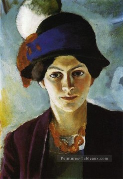 Aout Peintre - Portrait de l’artiste épouse Elisabeth avec un chapeau Fraudes Kunstlersmi August Macke